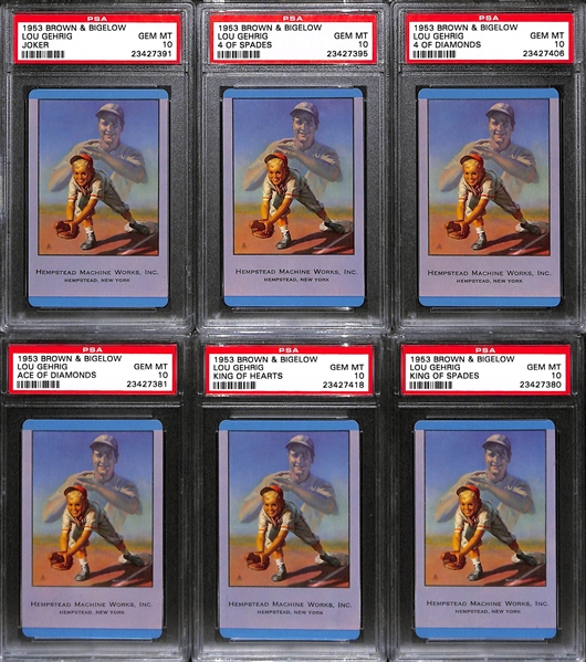 (18) 1953 Brown & Bigelow Lou Gehrig Playing Cards - All PSA 10 Gem Mint
