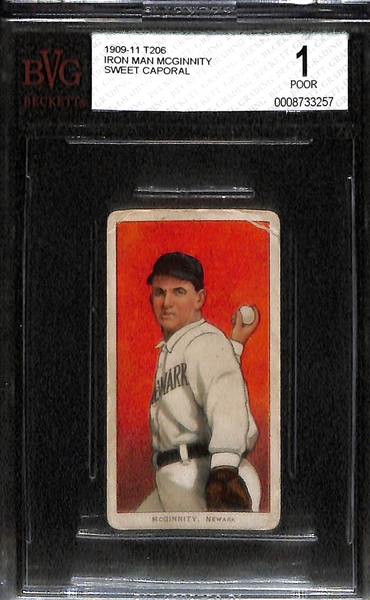 Lot of (3) Graded T206 Cards (Conway w/ Bat SGC 20; Abbott PSA 2; McGinity BVG 1)