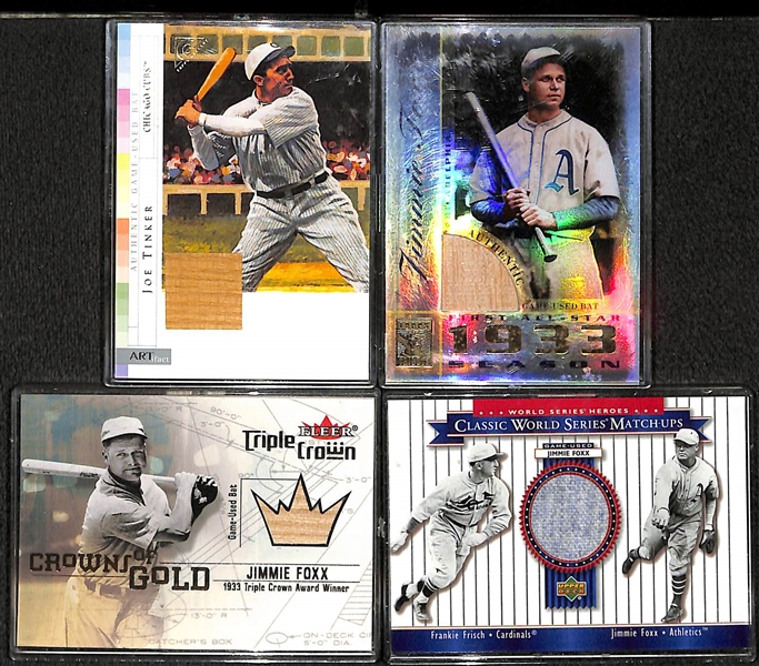 Lot of (4) Jimmie Foxx and Joe Tinker Game Used Bat/Pants Relics (3 Foxx and 1 Tinker)