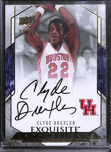 Lot of (4) Upper Deck Exquisite & UD Black Basketball Autographed Cards (Olajuwon, Drexler, Grant Hill, Cheryl Miller)