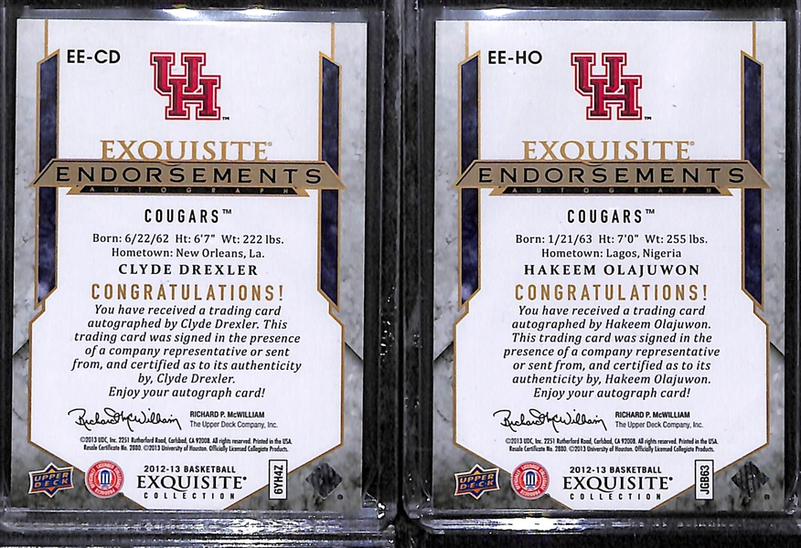 Lot of (4) Upper Deck Exquisite & UD Black Basketball Autographed Cards (Olajuwon, Drexler, Grant Hill, Cheryl Miller)