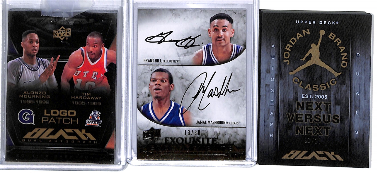 Lot of (3) Upper Deck Exquisite & UD Black Dual Autograph Cards (Includes Autos of A. Mourning, T. Hardaway, G. Hill, J. Mashburn, + more) 