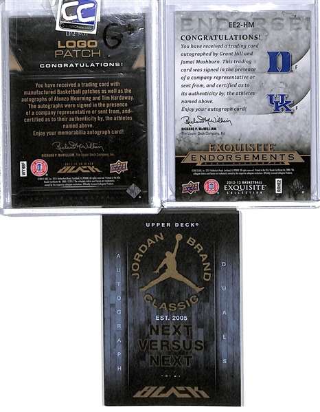 Lot of (3) Upper Deck Exquisite & UD Black Dual Autograph Cards (Includes Autos of A. Mourning, T. Hardaway, G. Hill, J. Mashburn, + more) 