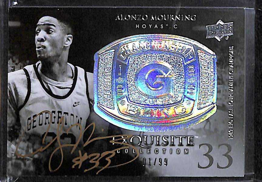 Lot of (4) UD Exquisite Basketball Autograph Card (A. Mourning, A. Hardaway, A. Dantley, and G. Gervin)