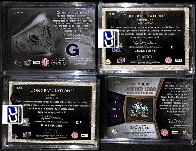 Lot of (4) UD Exquisite Basketball Autograph Card (A. Mourning, A. Hardaway, A. Dantley, and G. Gervin)