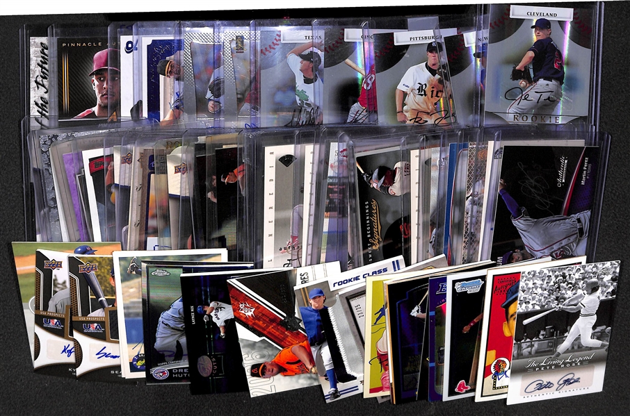 Lot of Over 50 Certified Baseball Autographed Cards (w/ W. Spahn, P. Rose, C. Rodon)