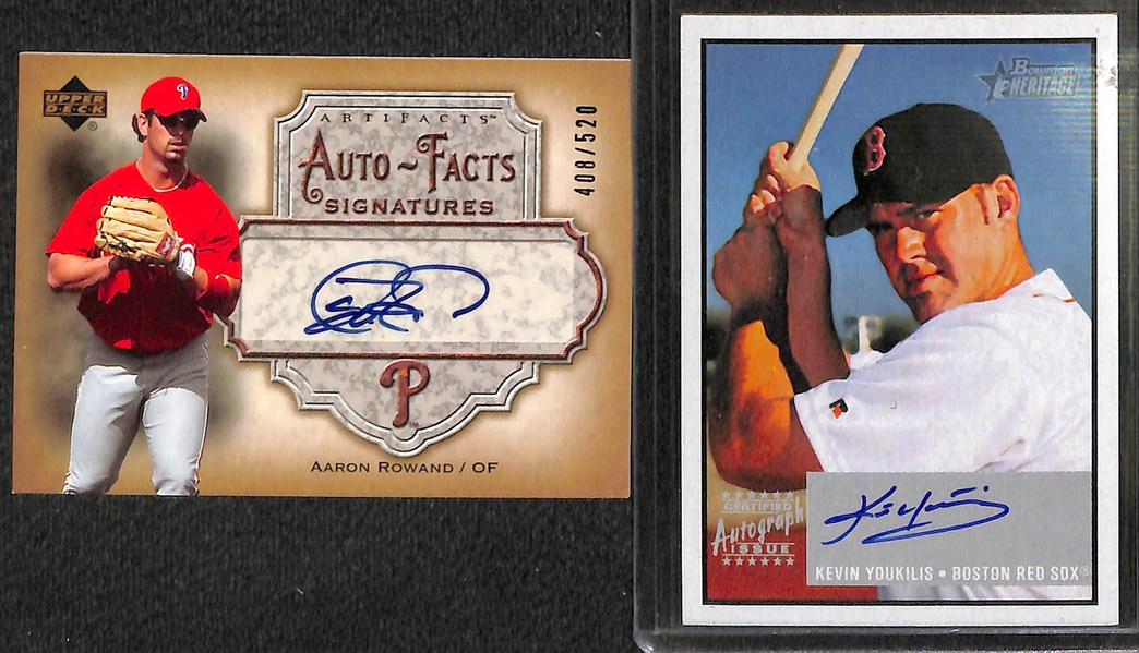 Lot of Over 50 Certified Baseball Autographed Cards (w/ Bobby Doerr, Pete Rose, K. Youkilis)