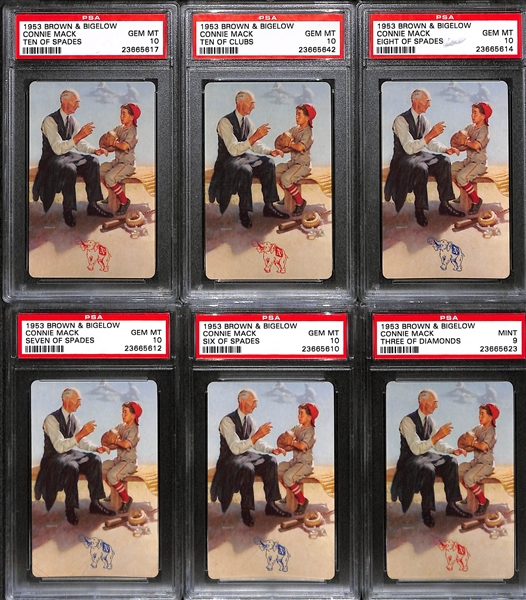 (6) 1953 Brown & Bigelow Connie Mack Playing Cards - Issued by Philadelphia As Organization - All PSA 10 Gem Mint