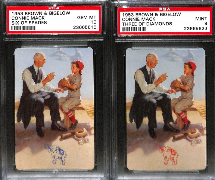 (6) 1953 Brown & Bigelow Connie Mack Playing Cards - Issued by Philadelphia A's Organization - All PSA 10 Gem Mint