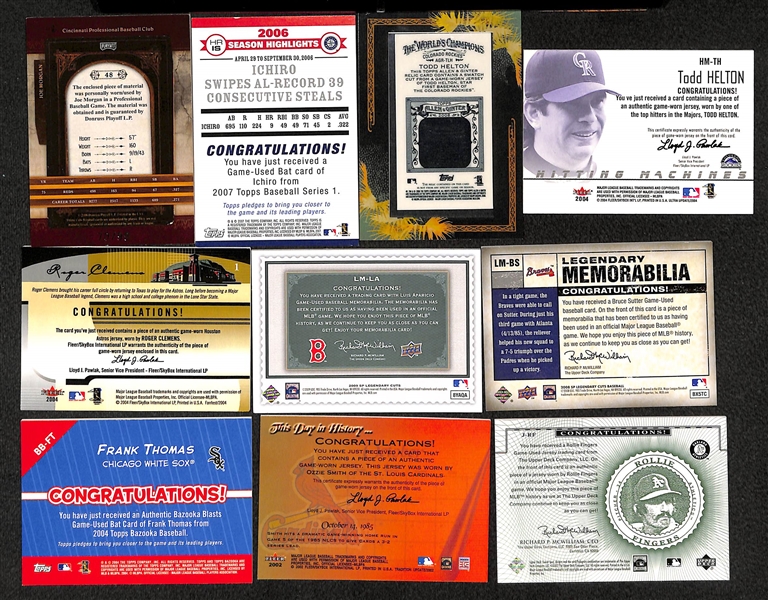 Lot of Over 50 Certified Baseball Relic Cards w/ HOFers