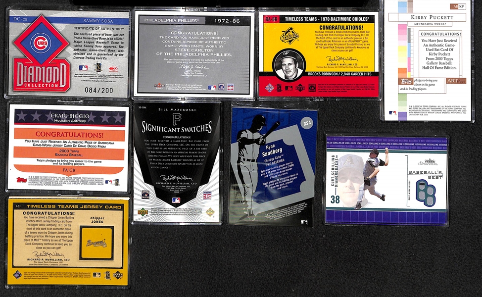 Lot of Over 50 Certified Baseball Relic Cards w/ HOFers
