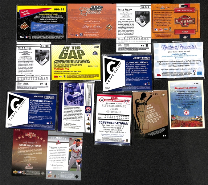 Lot of Over 50 Certified Baseball Relic Cards w/ HOFers