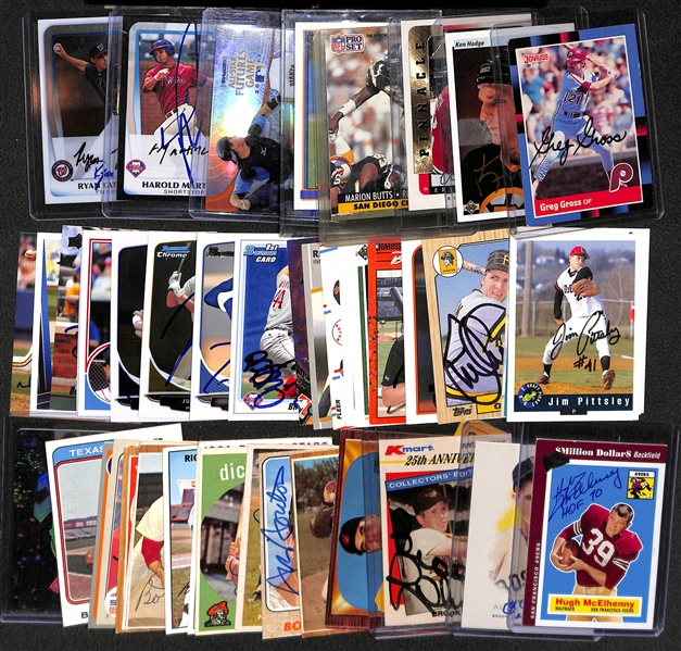 Lot of 50 Signed Sports Cards w/ B. Doerr, Brooks Robinson, Hugh McElhenny, +