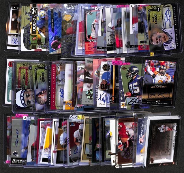 Lot of Over 45 Certified Football Autograph Cards w/ Bernie Kosar, Rich Gannon, Jevon Kearse