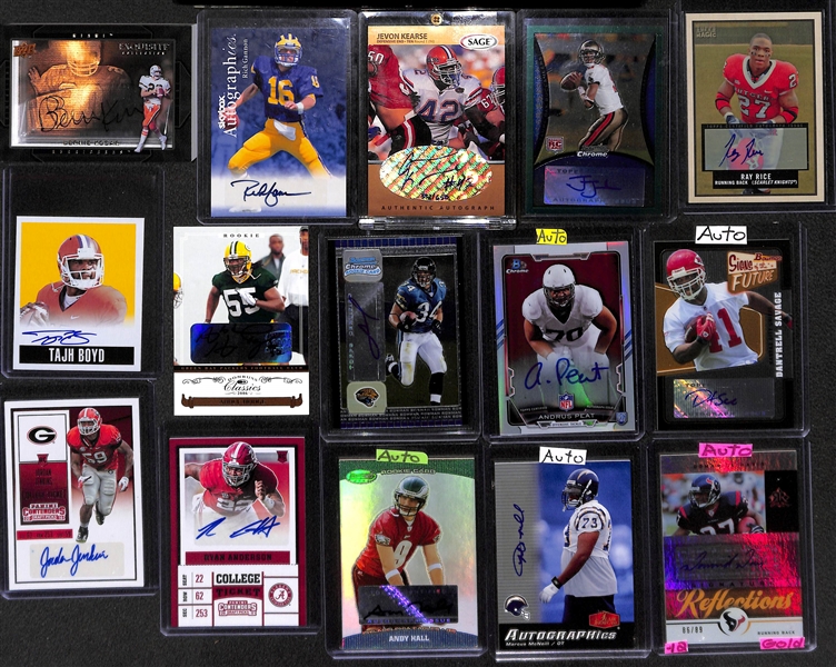 Lot of Over 45 Certified Football Autograph Cards w/ Bernie Kosar, Rich Gannon, Jevon Kearse
