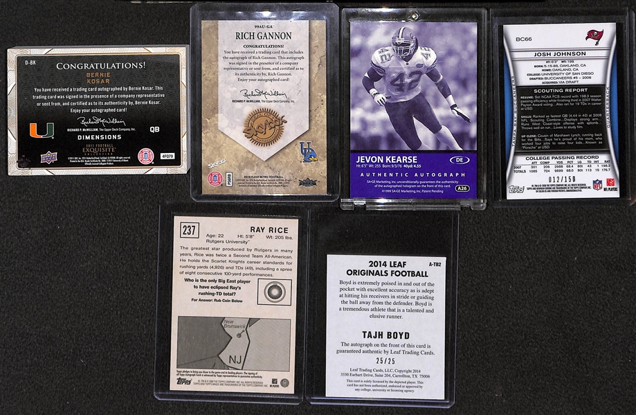 Lot of Over 45 Certified Football Autograph Cards w/ Bernie Kosar, Rich Gannon, Jevon Kearse