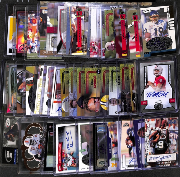 Lot of Over 45 Certified Football Autograph Cards w/ Keyshawn Johnson & Bob Golic