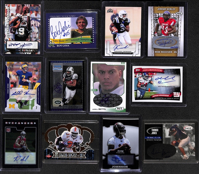 Lot of Over 45 Certified Football Autograph Cards w/ Keyshawn Johnson & Bob Golic