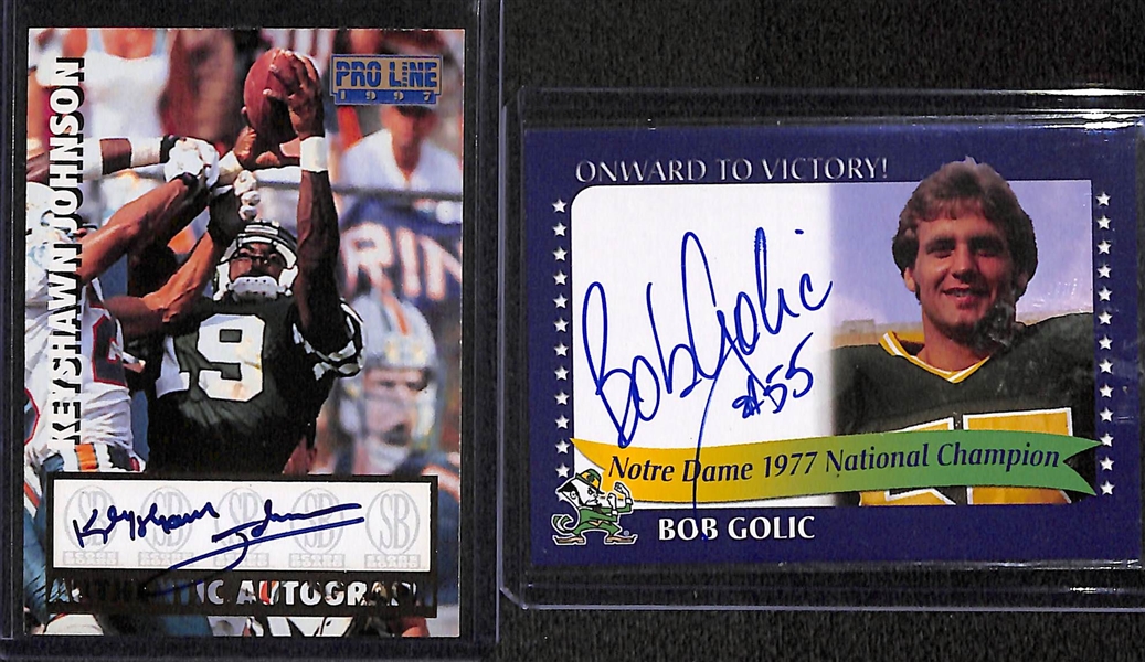 Lot of Over 45 Certified Football Autograph Cards w/ Keyshawn Johnson & Bob Golic