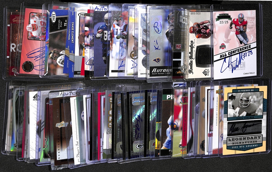 Lot of Over 45 Certified Football Autograph Cards w/ Cliff Branch, Roy Jefferson, Chuck Foreman, Malcom Mitchell, Marvin Jones