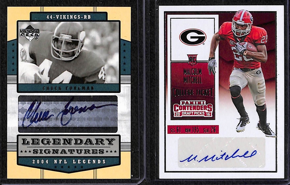 Lot of Over 45 Certified Football Autograph Cards w/ Cliff Branch, Roy Jefferson, Chuck Foreman, Malcom Mitchell, Marvin Jones
