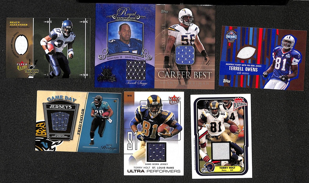 Lot of 70 Certified Football Relic Cards (Mostly Game-Worn Jersey Cards) w/ Brees, Flacco, Moss, Holt, ...