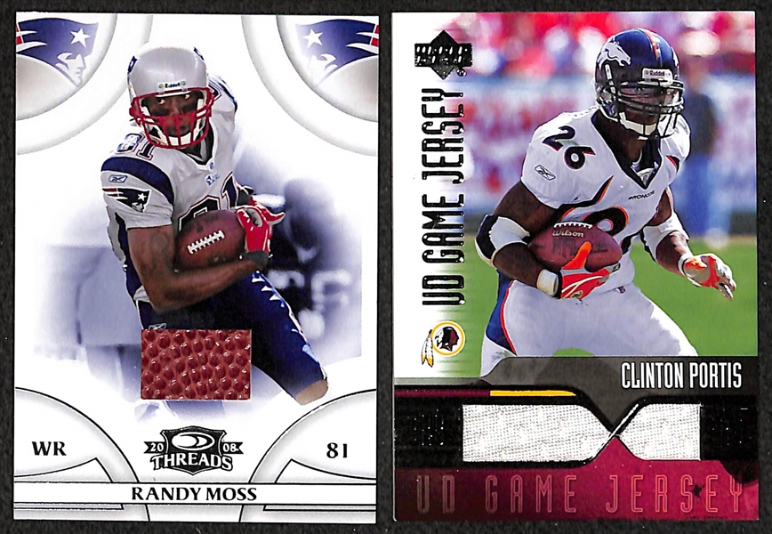 Lot of 70 Certified Football Relic Cards (Mostly Game-Worn Jersey Cards) w/ Brees, Flacco, Moss, Holt, ...