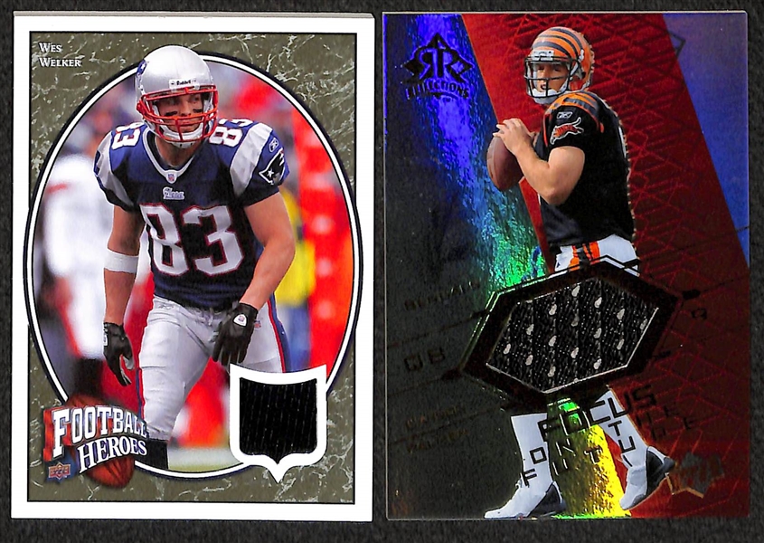 Lot of 70 Certified Football Relic Cards (Mostly Game-Worn Jersey Cards) w/ Brees, Flacco, Moss, Holt, ...