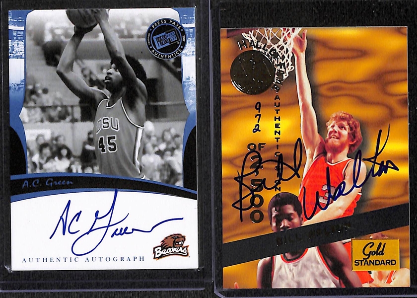 Lot of Over 40 Certified Basketball Autograph Cards w/ Bill Walton & AC Green