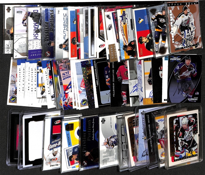Lot of 64 Certified Hockey Autograph or Relic Cards (40 Autographs and 24 Relics) w/ Iginla, P. Lafontaine, J. Thronton, Amonte, D Hunter, +)