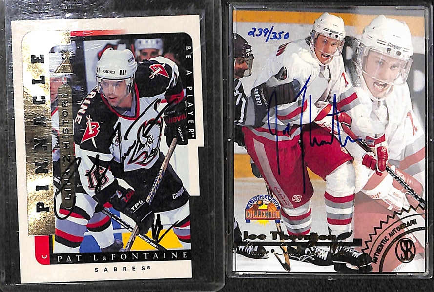 Lot of 64 Certified Hockey Autograph or Relic Cards (40 Autographs and 24 Relics) w/ Iginla, P. Lafontaine, J. Thronton, Amonte, D Hunter, +)