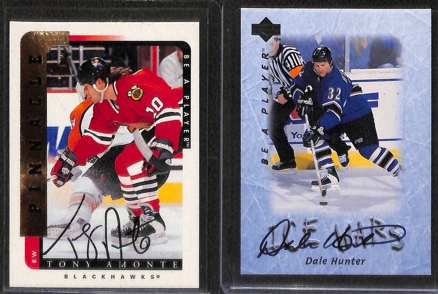 Lot of 64 Certified Hockey Autograph or Relic Cards (40 Autographs and 24 Relics) w/ Iginla, P. Lafontaine, J. Thronton, Amonte, D Hunter, +)
