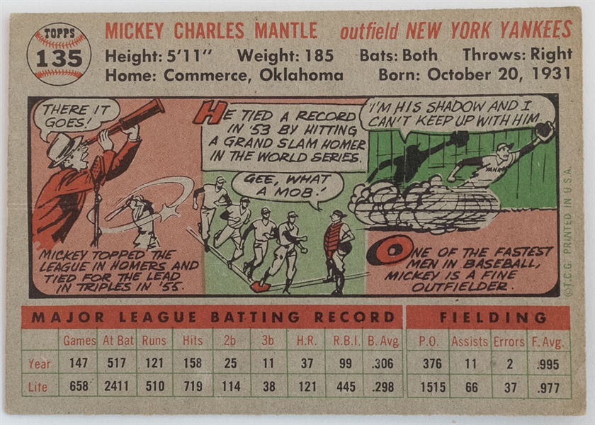 1956 Topps Mickey Mantle Baseball Card - PSA 3