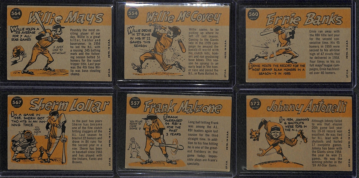 Lot of 6 - 1960 Topps Baseball High Number All Star Cards w. Mays & McCovey