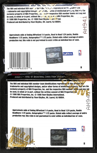 Lot of (2) 1996-97 NBA Hoops Series 1 Sealed/Unopened Basketball Hobby Boxes (24 packs per box, 8 cards per box)