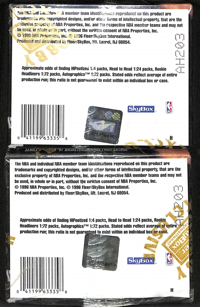 Lot of (2) 1996-97 NBA Hoops Series 1 Sealed/Unopened Basketball Hobby Boxes (24 packs per box, 8 cards per box)