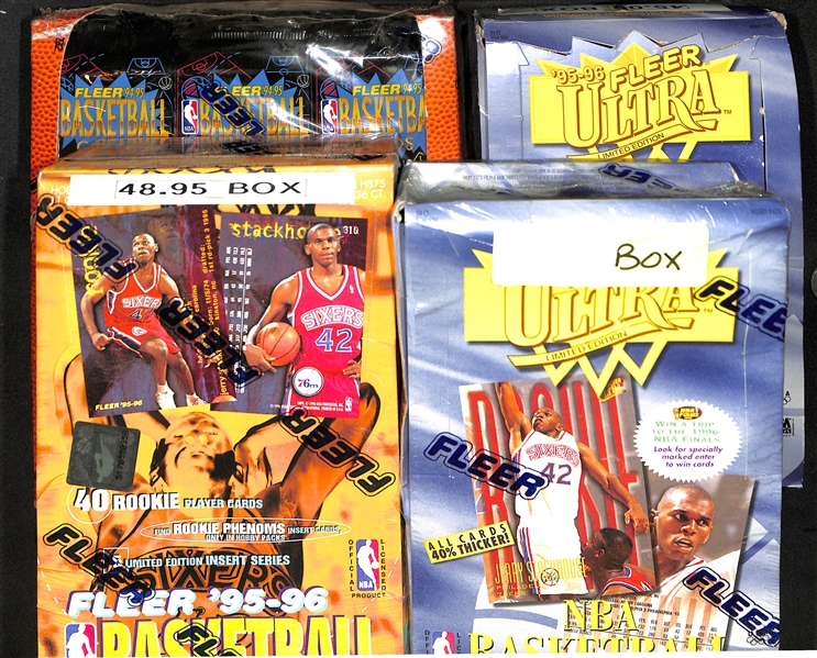 Lot of (4) Unopened Fleer Basketball Boxes (2 Fleer Ultra from 1995-96, 1 Fleer from 1994-95, 1 Fleer 1995-96)