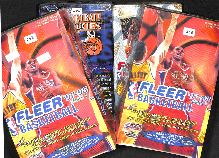 Lot of (4) Unopened Basketball Hobby Boxes (1996-97 Score Board BKB Rookies, 1996-97 Fleer Series 1, and (2) 1997-98 Fleer Basketball Series 1)