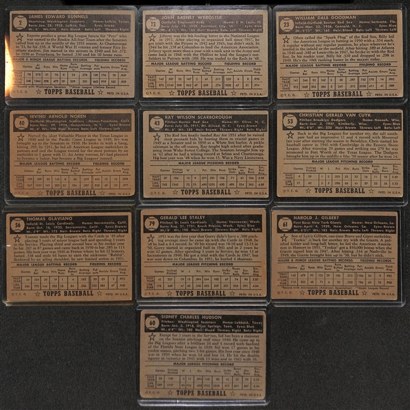 Lot of 10 - 1952 Topps Baseball Cards w. Pete Runnels