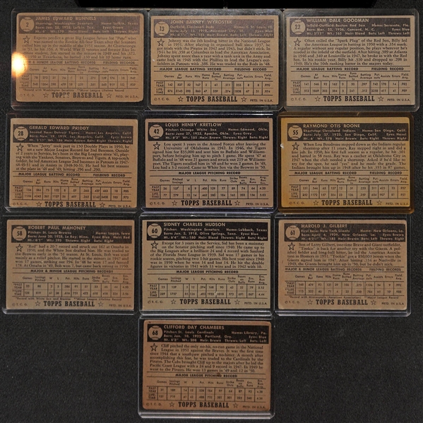 Lot of 10 - 1952 Topps Baseball Cards w. Pete Runnels