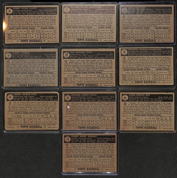 Lot of 10 - 1952 Topps Baseball Cards w. Bob Elliott