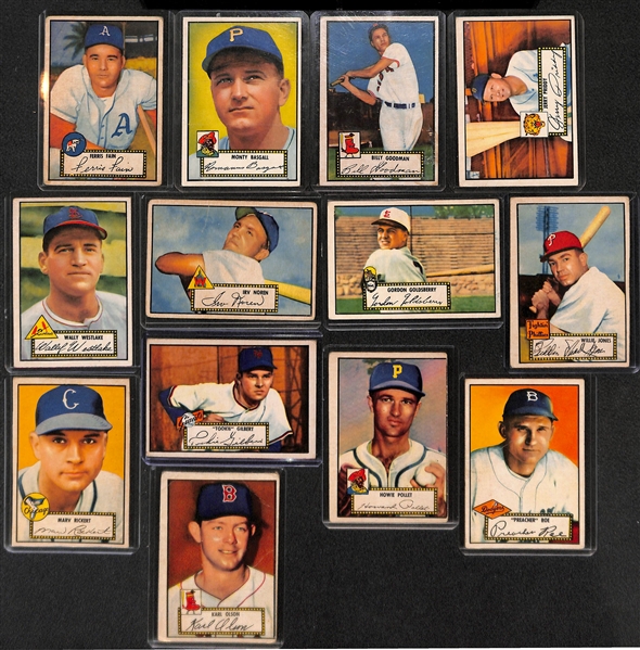 Lot of 13 - 1952 Topps Baseball Cards w. Ferris Fain