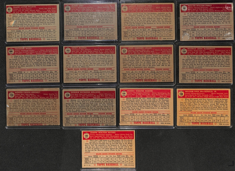 Lot of 13 - 1952 Topps Baseball Cards w. Duane Pillette