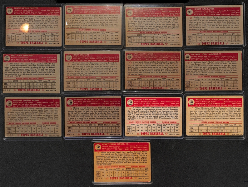 Lot of 13 - 1952 Topps Baseball Cards w. Duane Pillette