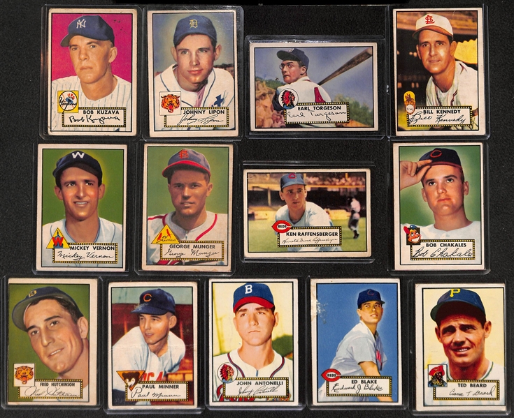Lot of 13 - 1952 Topps Baseball Cards w. Bob Kuzava