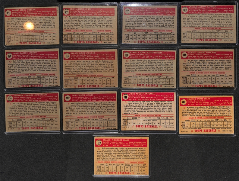 Lot of 13 - 1952 Topps Baseball Cards w. Bob Kuzava