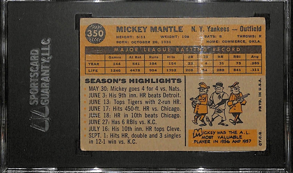 1960 Topps Mickey Mantle #350 SGC 40 (VG)