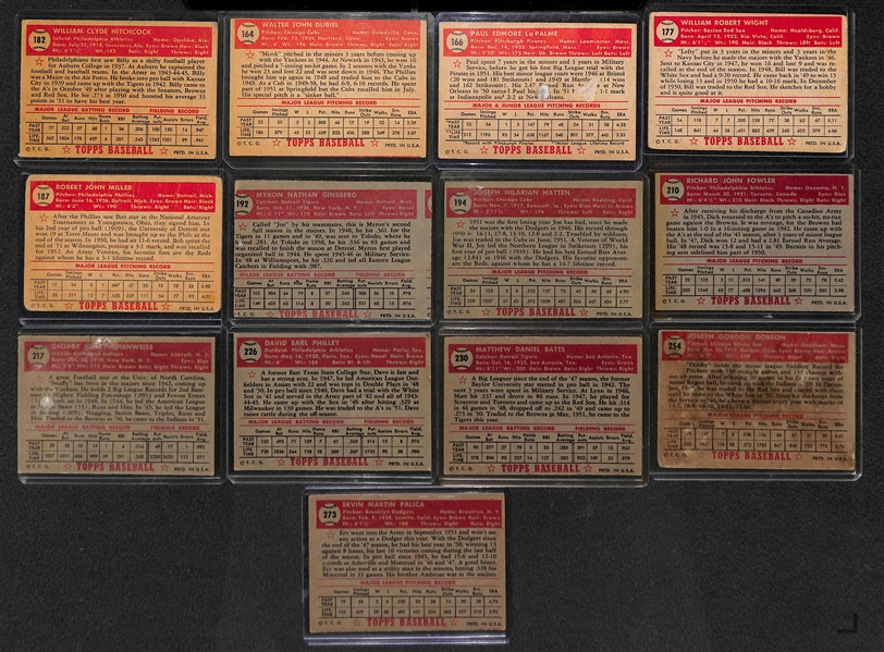 Lot of 13 - 1952 Topps Baseball Cards w. Billy Hitchcock
