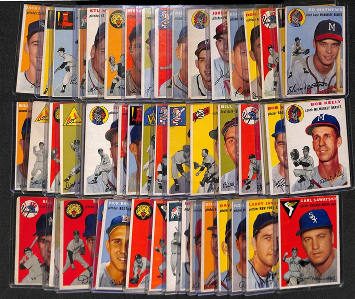 Lot of 50 Different 1954 Topps Baseball Cards w. Eddie Mathews