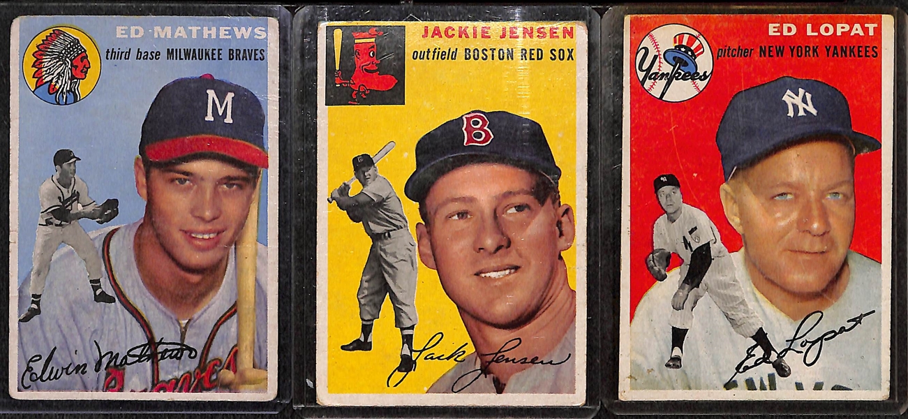 Lot of 50 Different 1954 Topps Baseball Cards w. Eddie Mathews